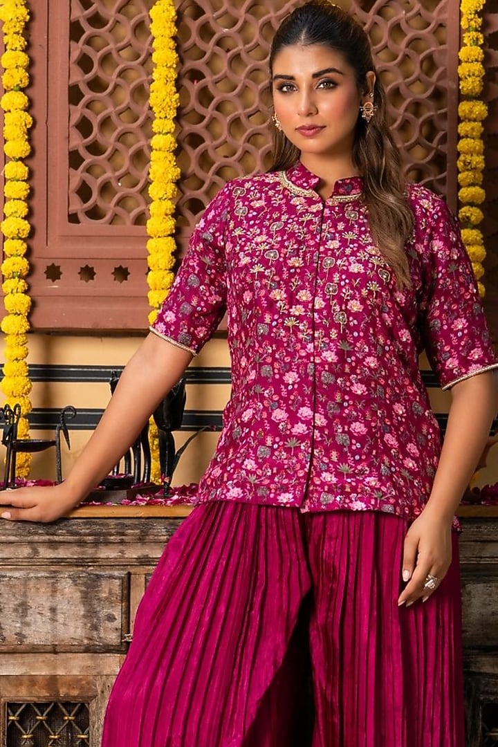 Wine Upada Silk Handwork Co-Ord Set by House Of Jamoti at Pernia's Pop Up Shop
