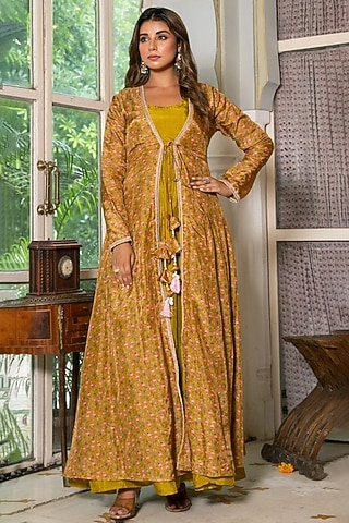 Green Upada Silk & Organza Anarkali Set by House Of Jamoti