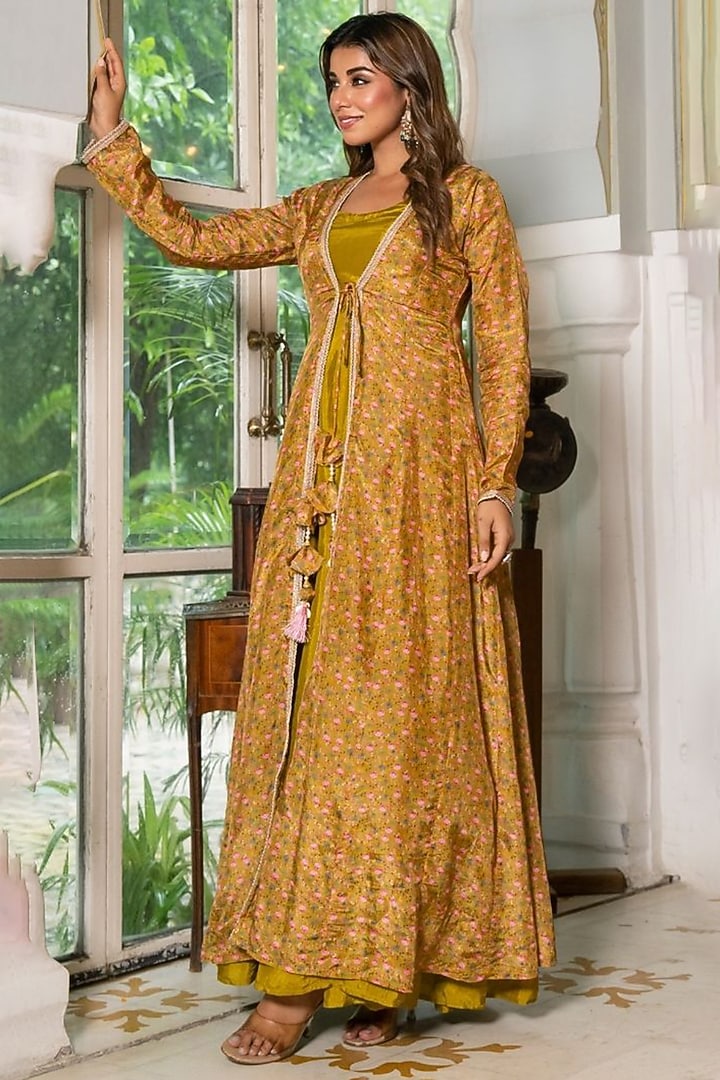 Green Upada Silk & Organza Anarkali Set by House Of Jamoti at Pernia's Pop Up Shop