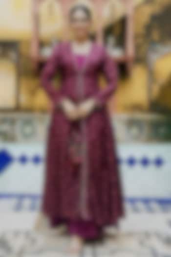 Wine Upada Silk & Organza Anarkali Set by House Of Jamoti at Pernia's Pop Up Shop