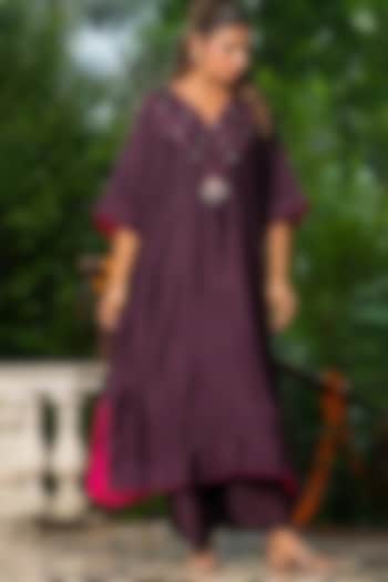 Wine Upada Silk & Organza Kaftan Set by House Of Jamoti at Pernia's Pop Up Shop