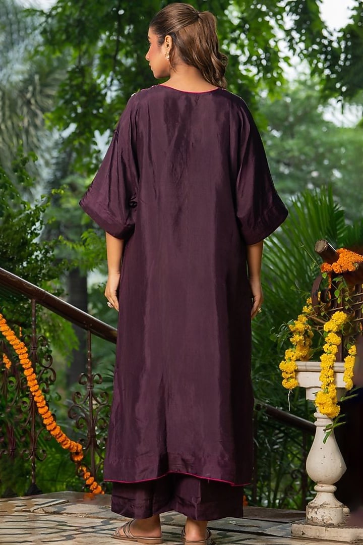 Wine Upada Silk & Organza Kaftan Set by House Of Jamoti at Pernia's Pop Up Shop