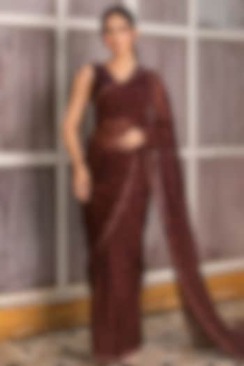 Wine Organza Printed Festive Saree Set by House Of Jamoti at Pernia's Pop Up Shop