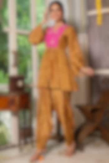 Mustard Upada Silk Handwork Kurta Set by House Of Jamoti at Pernia's Pop Up Shop