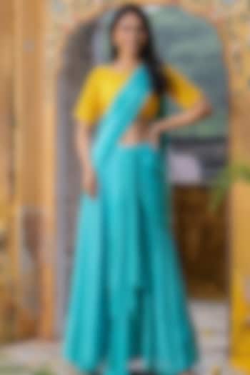 Sky Blue Chinon Draped Festive Saree Set by House Of Jamoti at Pernia's Pop Up Shop