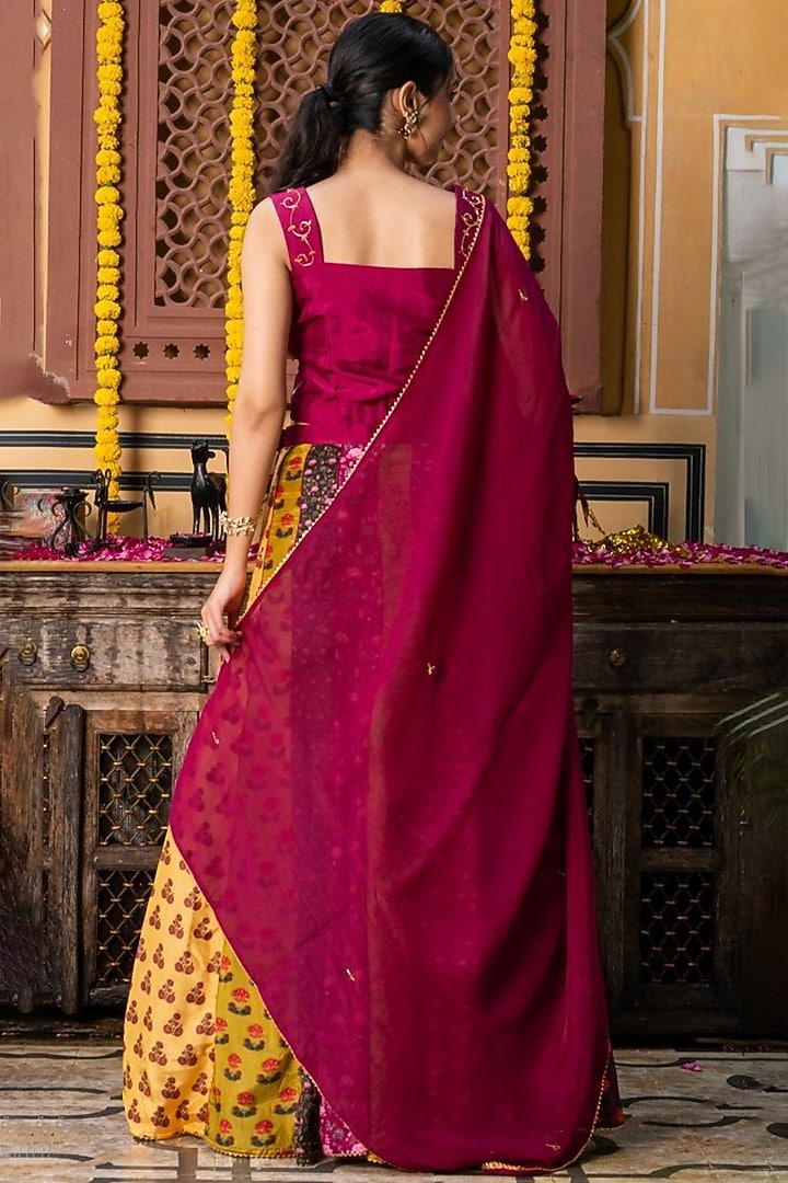 Multi-Colored Upada Silk & Organza Printed Lehenga Set by House Of Jamoti at Pernia's Pop Up Shop