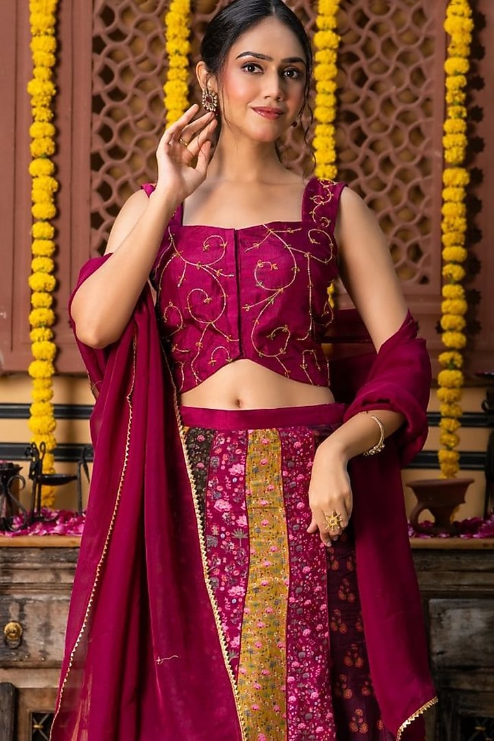 Multi-Colored Upada Silk & Organza Printed Lehenga Set by House Of Jamoti at Pernia's Pop Up Shop