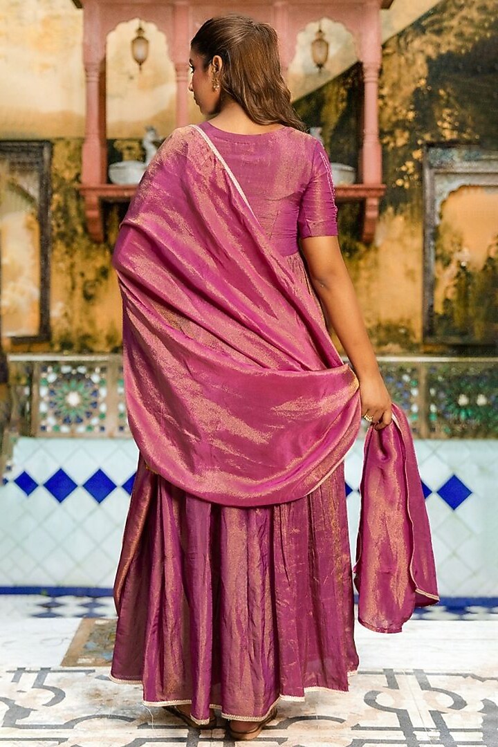 Magenta Wine Tissue Hand Embellished Anarkali Set by House Of Jamoti at Pernia's Pop Up Shop