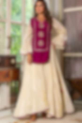 Ivory & Wine Tissue Anarkali With Jacket by House Of Jamoti at Pernia's Pop Up Shop