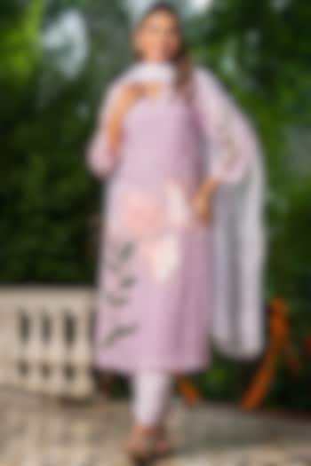 Pink Organza Handpainted & Handwork Kurta Set by House Of Jamoti at Pernia's Pop Up Shop