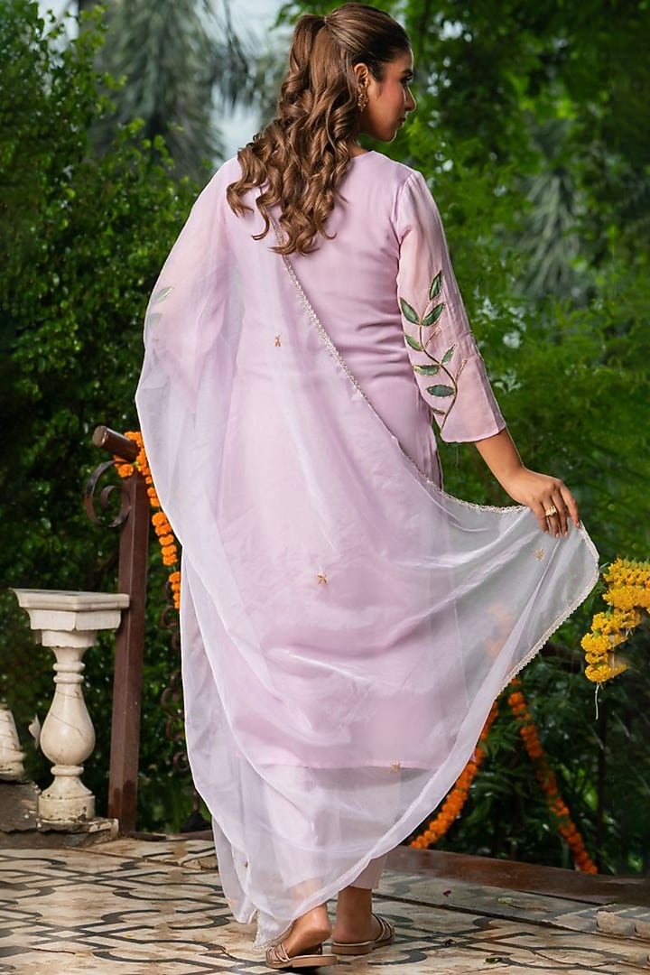 Pink Organza Handpainted & Handwork Kurta Set by House Of Jamoti at Pernia's Pop Up Shop