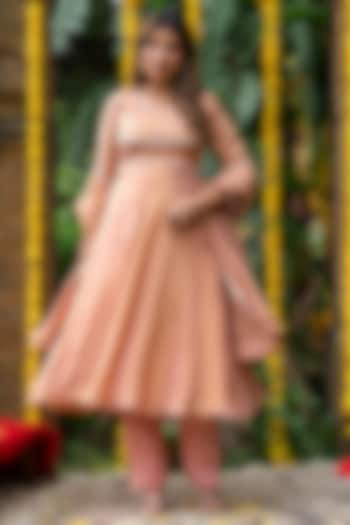 Peach Tissue Handwork Anarkali Set by House Of Jamoti at Pernia's Pop Up Shop