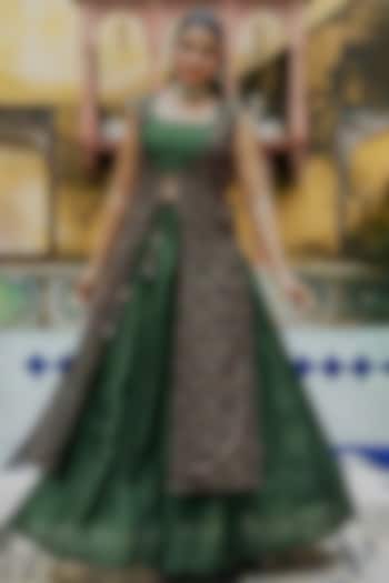 Green Upada Silk Skirt Set by House Of Jamoti at Pernia's Pop Up Shop