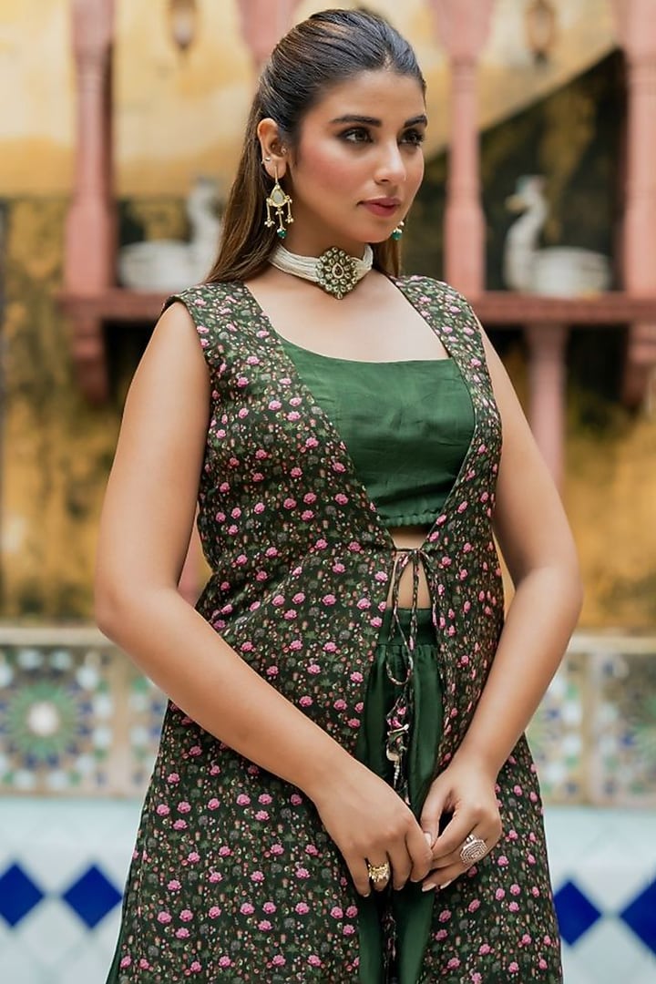 Green Upada Silk Skirt Set by House Of Jamoti at Pernia's Pop Up Shop