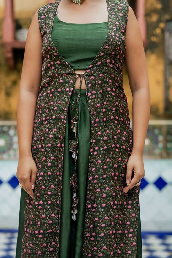 Green Upada Silk Skirt Set by House Of Jamoti at Pernia's Pop Up Shop