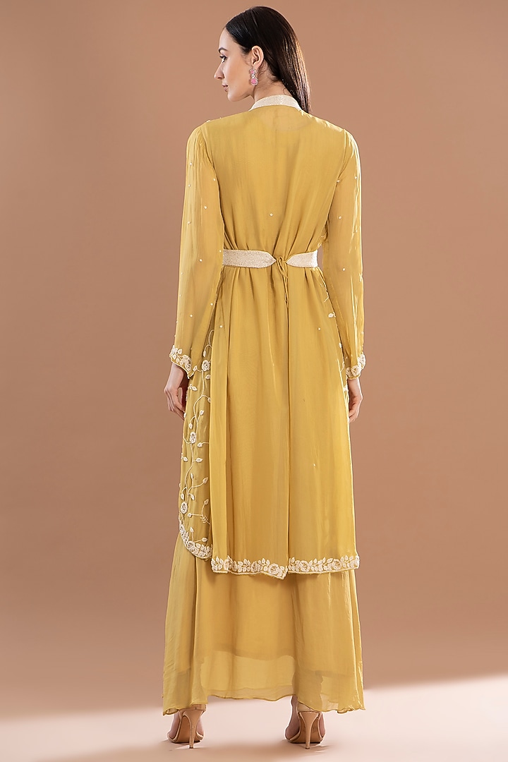 Mustard Silk & Organza Jacket Vacation Dress by House Of Jamoti at Pernia's Pop Up Shop