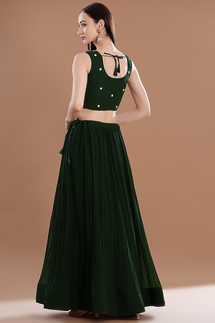 Bottle Green Georgette Lehenga Set by House Of Jamoti at Pernia's Pop Up Shop