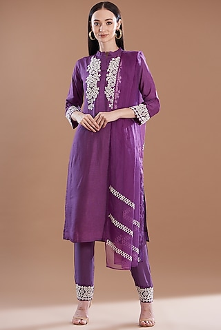 Purple Organza & Muslin Kurta Set by House Of Jamoti