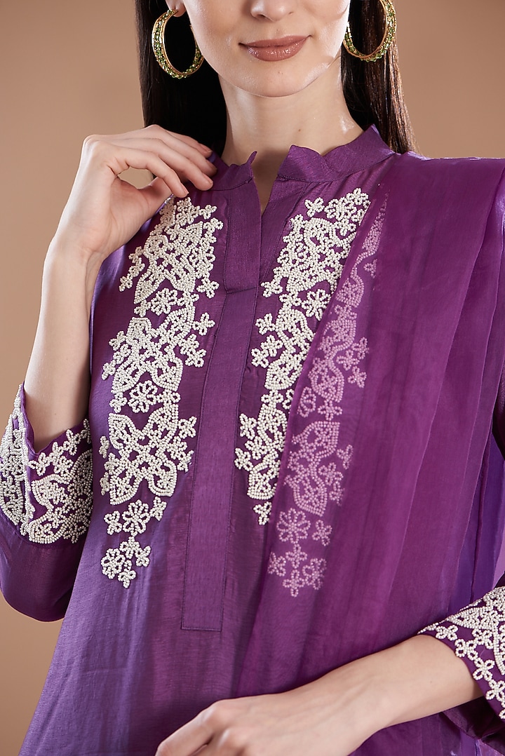 Purple Organza & Muslin Kurta Set by House Of Jamoti at Pernia's Pop Up Shop