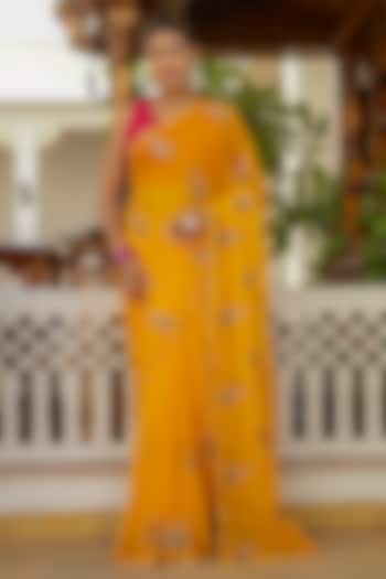 Yellow Georgette Handwork Festive Saree by House Of Jamoti at Pernia's Pop Up Shop