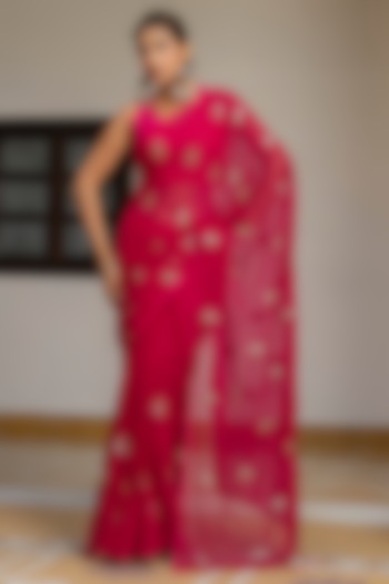 Rani Pink Georgette Handwork Festive Saree by House Of Jamoti at Pernia's Pop Up Shop