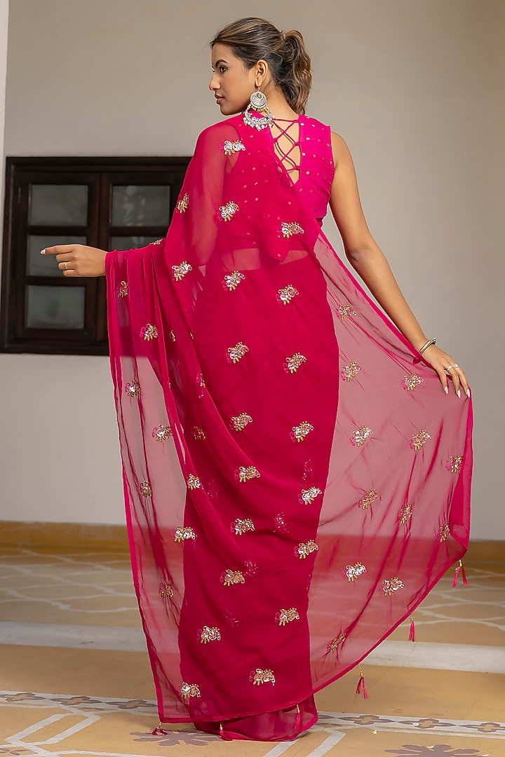 Rani Pink Georgette Handwork Festive Saree by House Of Jamoti at Pernia's Pop Up Shop