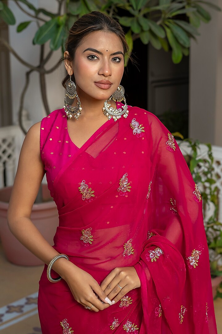 Rani Pink Georgette Handwork Festive Saree by House Of Jamoti at Pernia's Pop Up Shop