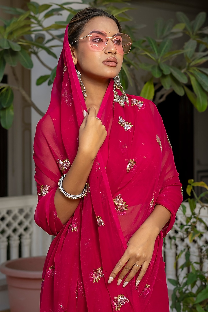 Rani Pink Georgette Handwork Festive Saree by House Of Jamoti at Pernia's Pop Up Shop