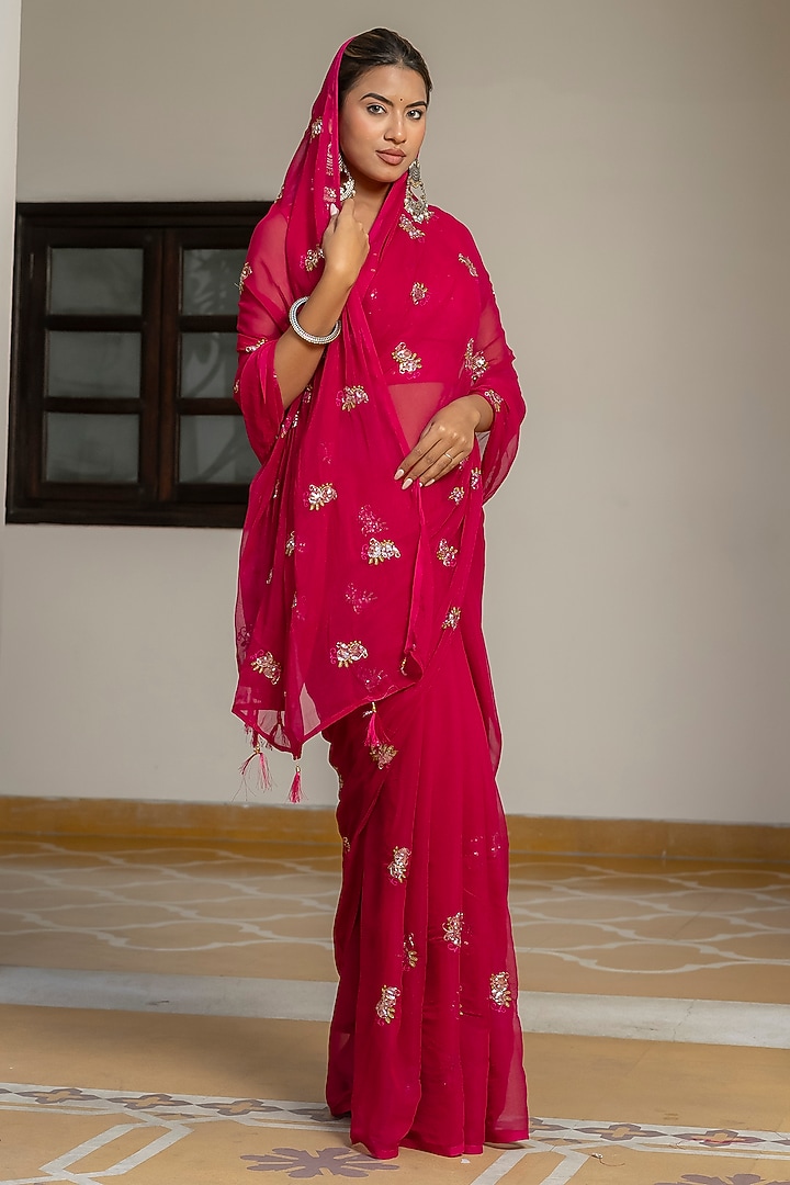 Rani Pink Georgette Handwork Festive Saree by House Of Jamoti at Pernia's Pop Up Shop