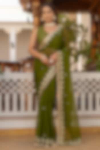 Green Georgette Handwork Festive Saree by House Of Jamoti at Pernia's Pop Up Shop