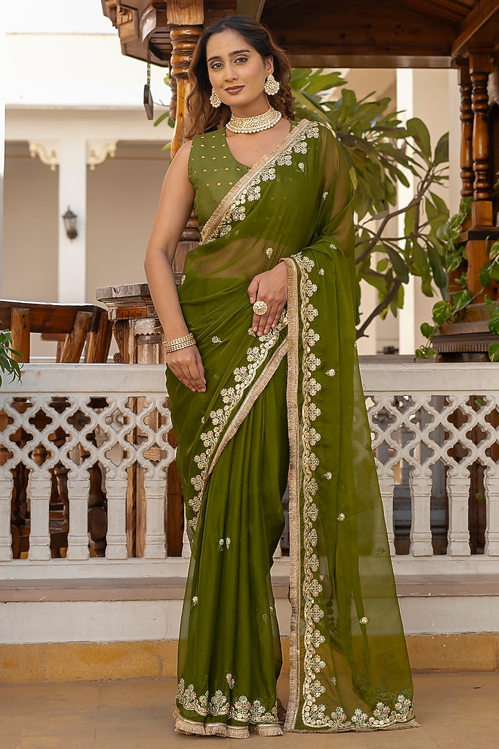 Green Georgette Handwork Festive Saree by House Of Jamoti at Pernia's Pop Up Shop