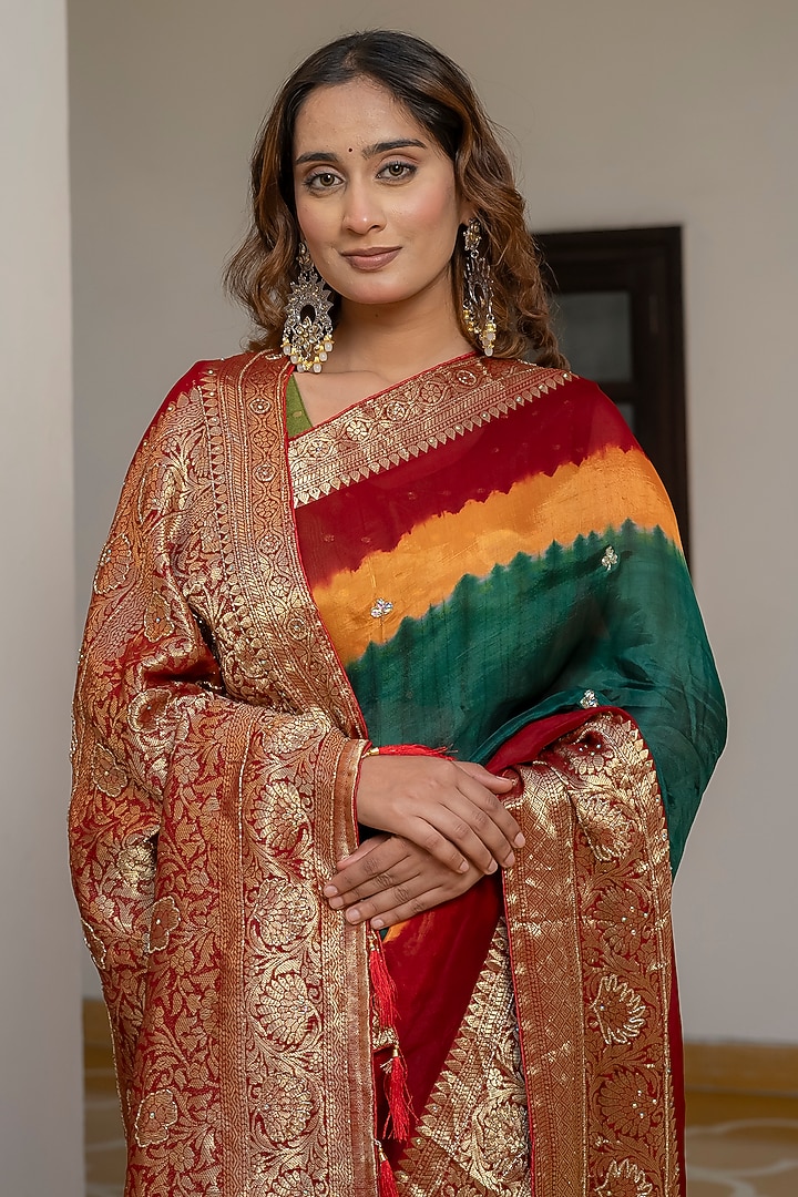 Green Silk Handwork Festive Saree by House Of Jamoti at Pernia's Pop Up Shop