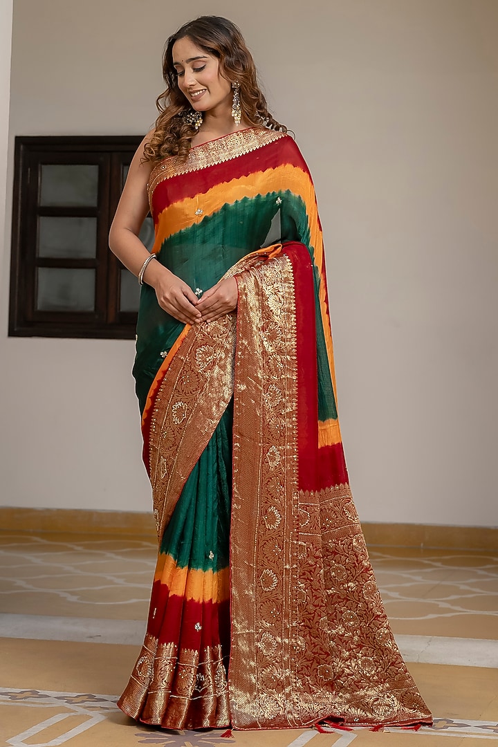 Green Silk Handwork Festive Saree by House Of Jamoti at Pernia's Pop Up Shop