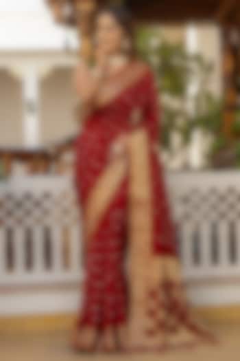 Red Bandhani Silk Festive Saree by House Of Jamoti at Pernia's Pop Up Shop