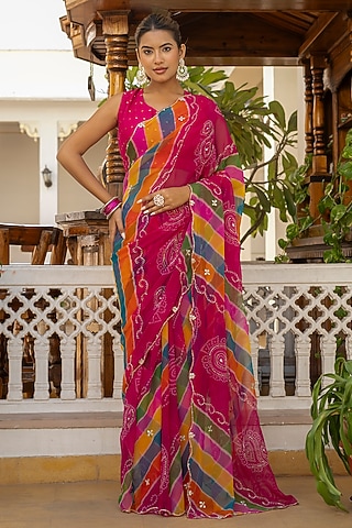 Multi-Colored Georgette Handwork Saree by House Of Jamoti