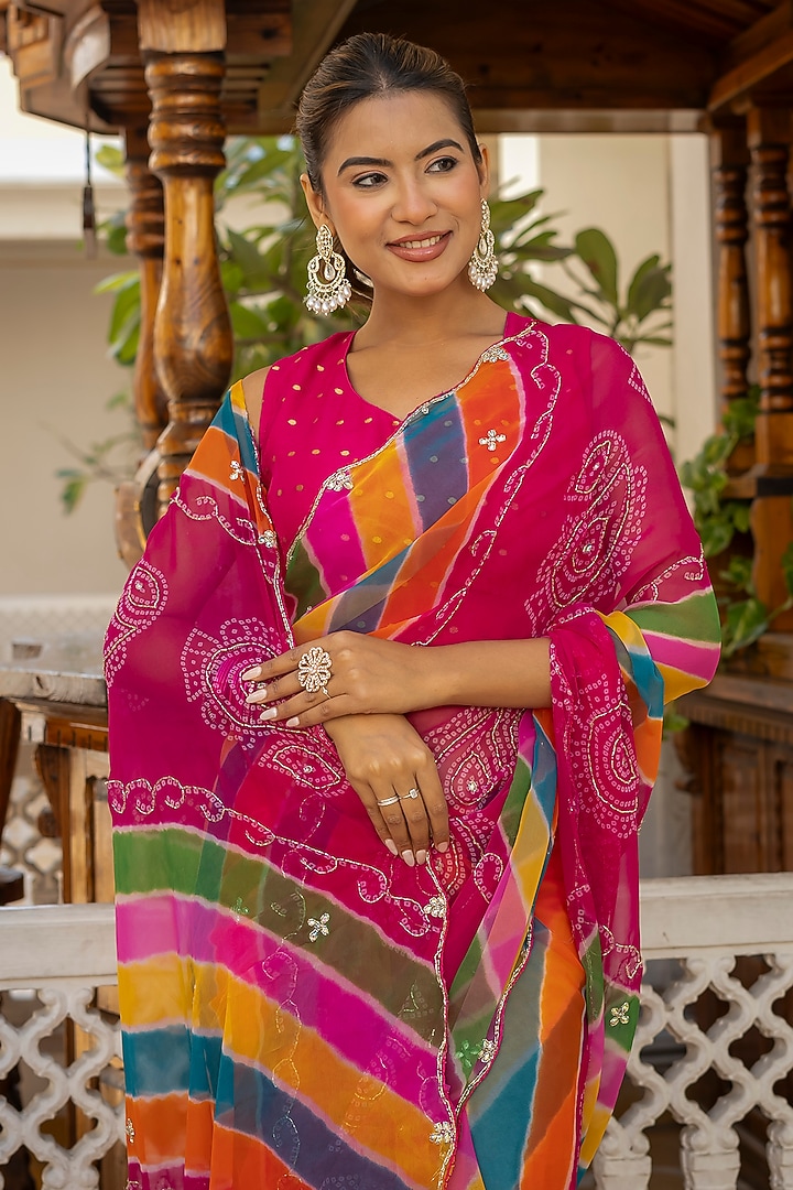 Multi-Colored Georgette Handwork Festive Saree by House Of Jamoti at Pernia's Pop Up Shop