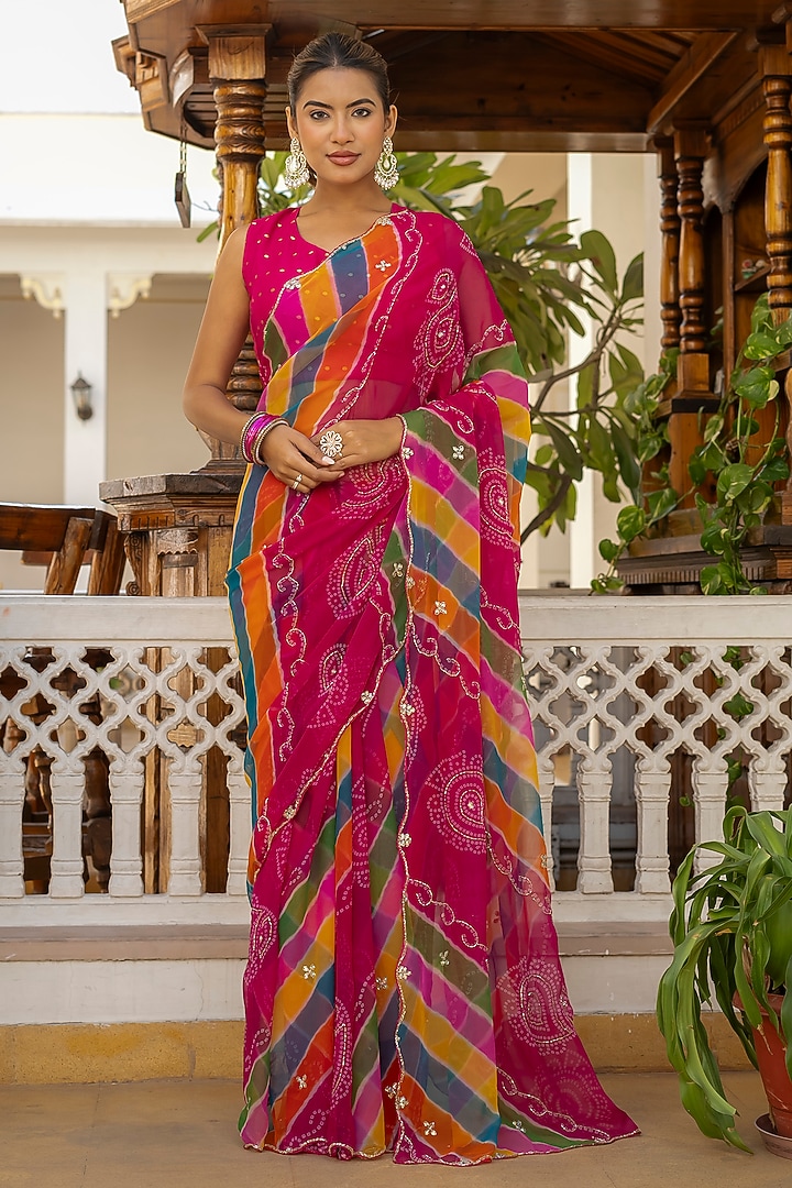 Multi-Colored Georgette Handwork Festive Saree by House Of Jamoti at Pernia's Pop Up Shop