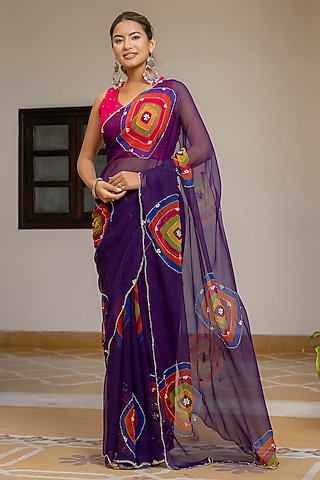 Purple Georgette Handwork Saree by House Of Jamoti
