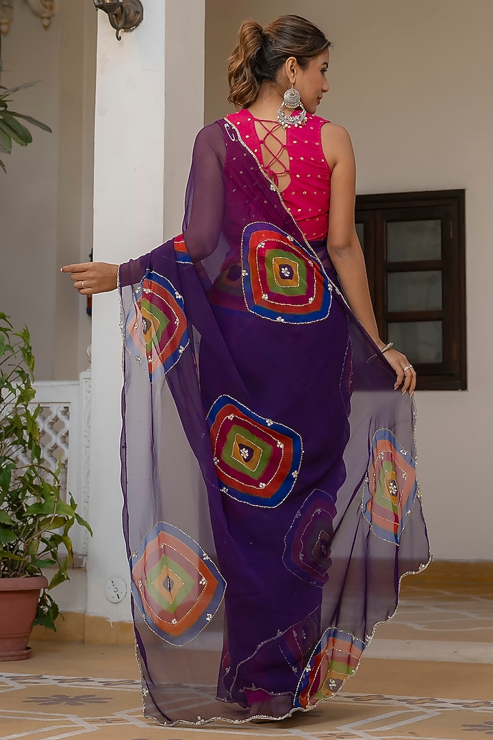 Purple Georgette Handwork Festive Saree by House Of Jamoti at Pernia's Pop Up Shop