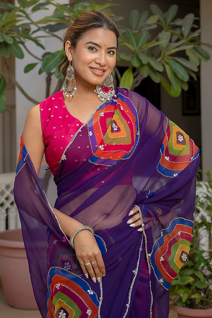 Purple Georgette Handwork Festive Saree by House Of Jamoti at Pernia's Pop Up Shop