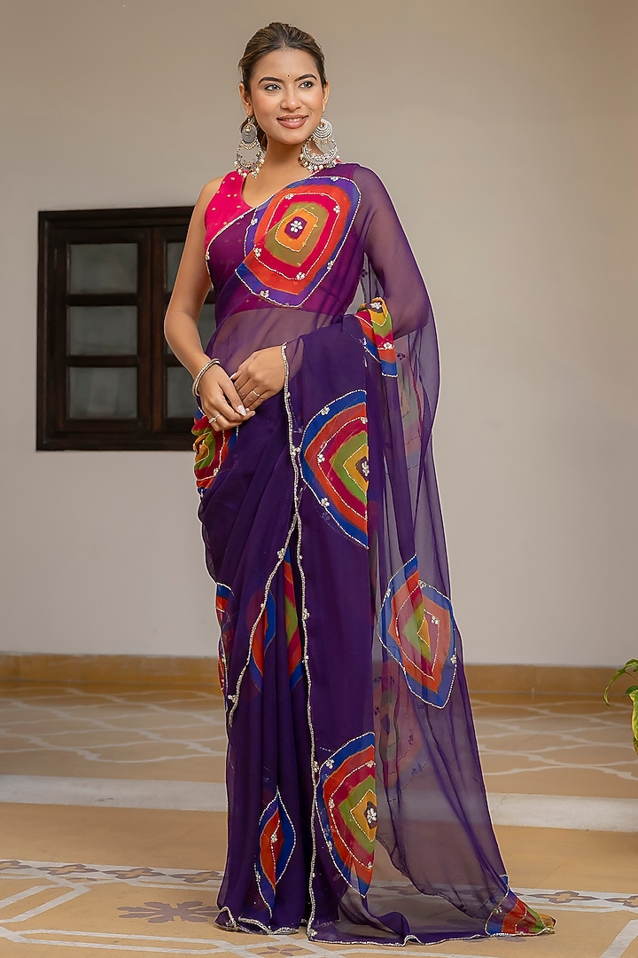 Purple Georgette Handwork Festive Saree by House Of Jamoti at Pernia's Pop Up Shop