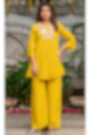 Mustard Chinon Embroidered Co-ord Set by House Of Jamoti at Pernia's Pop Up Shop