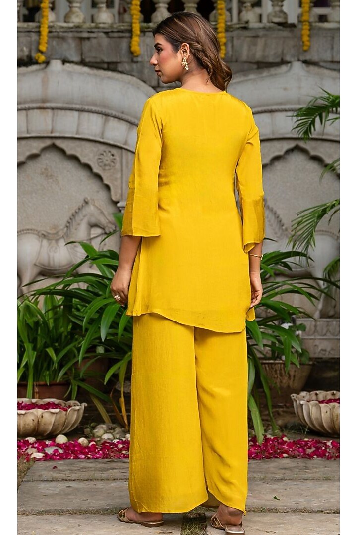 Mustard Chinon Embroidered Co-ord Set by House Of Jamoti at Pernia's Pop Up Shop