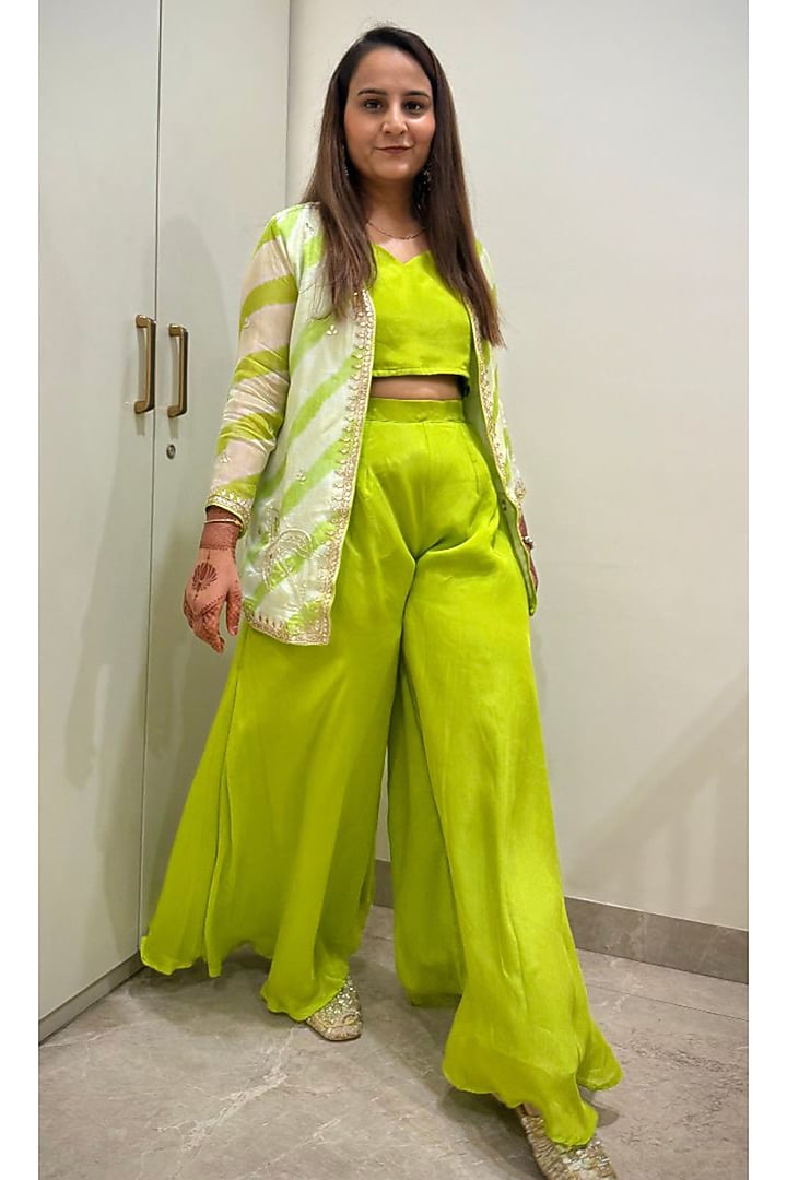 Green Chinon Printed Shrug Set by House Of Jamoti at Pernia's Pop Up Shop