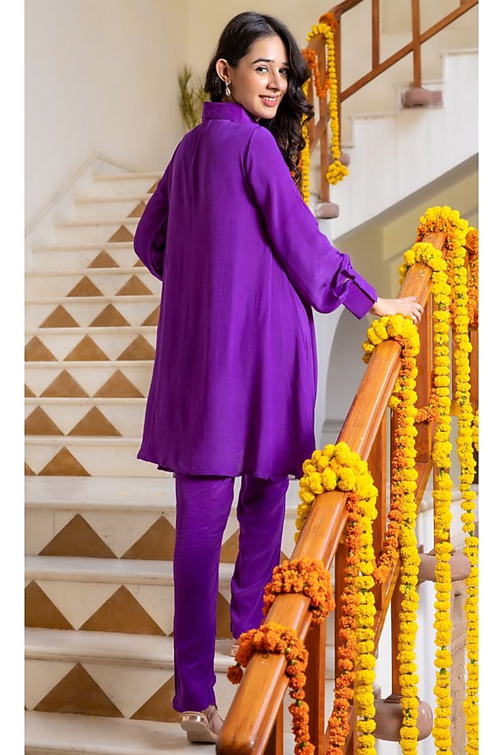 Purple Crepe Handwork Kurta Set by House Of Jamoti at Pernia's Pop Up Shop