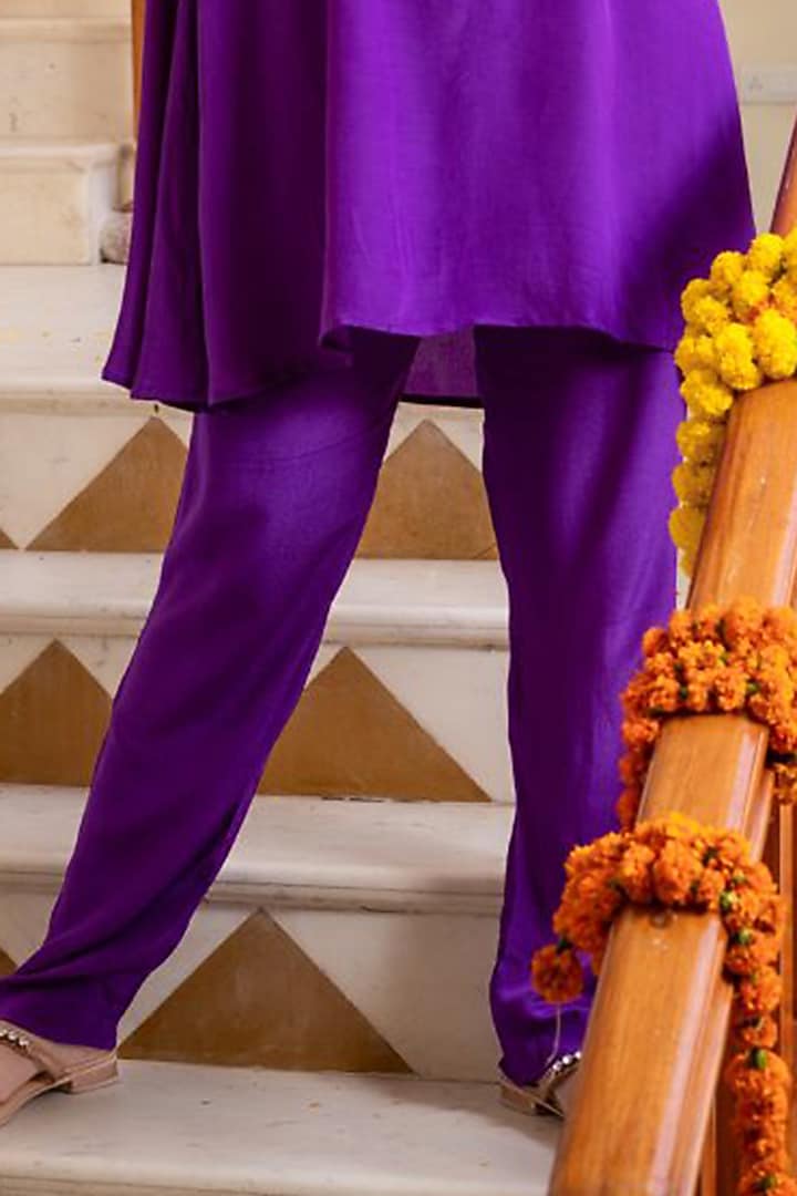 Purple Crepe Handwork Kurta Set by House Of Jamoti at Pernia's Pop Up Shop
