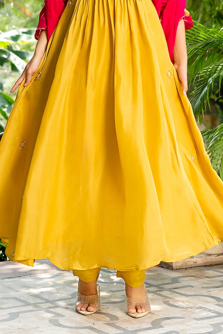 Mustard Upada Silk Embroidered Anarkali Set by House Of Jamoti at Pernia's Pop Up Shop