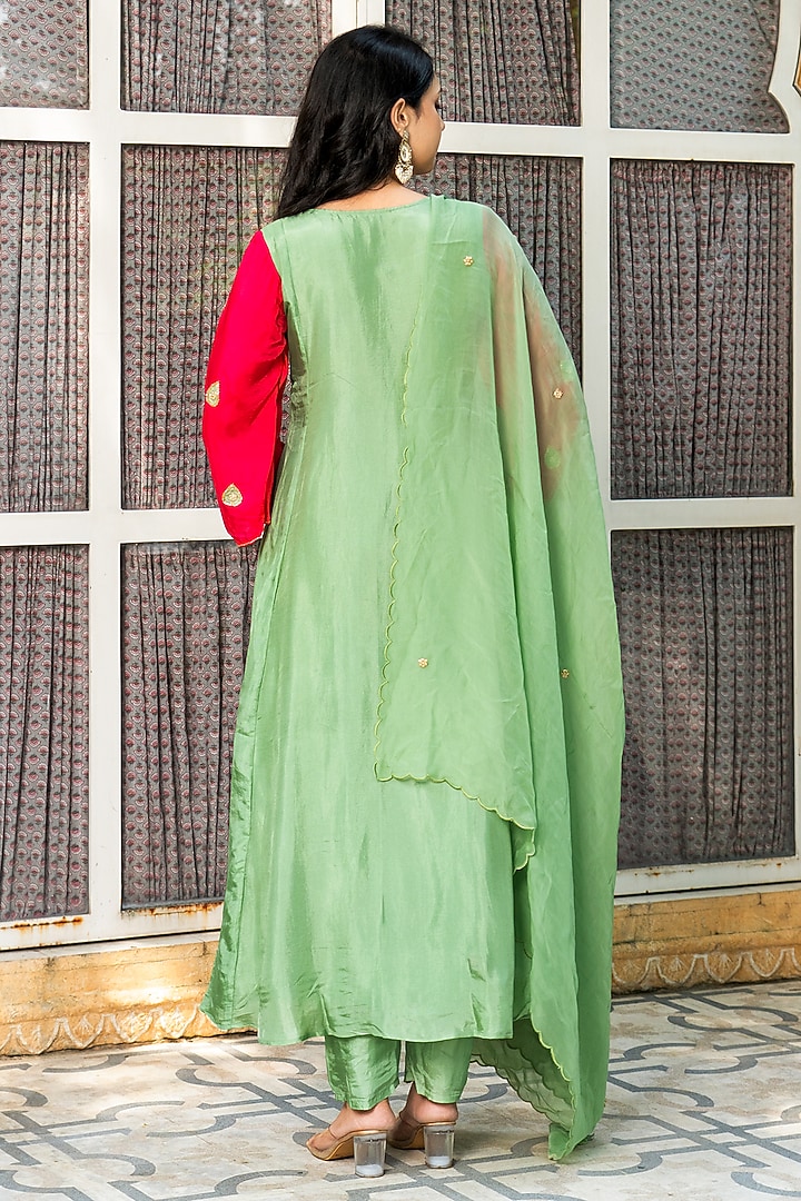 Sage Green Upada Silk Embroidered Anarkali Set by House Of Jamoti at Pernia's Pop Up Shop