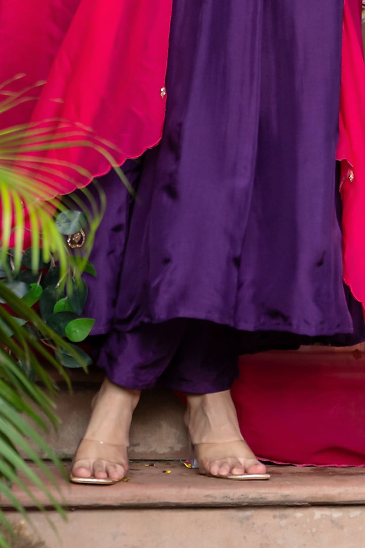 Deep Purple Upada Silk Embroidered Anarkali Set by House Of Jamoti at Pernia's Pop Up Shop