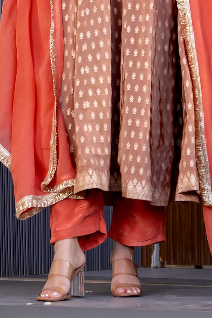Brown Silk Embroidered Anarkali Set by House Of Jamoti at Pernia's Pop Up Shop
